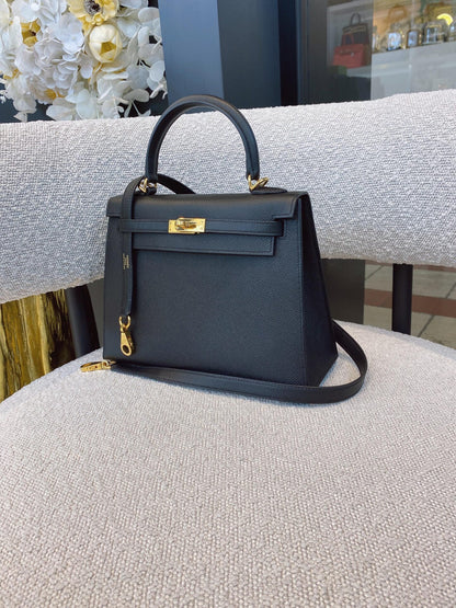 BLACK KELLY 25 EPSOM LEATHER GOLD HARDWARE