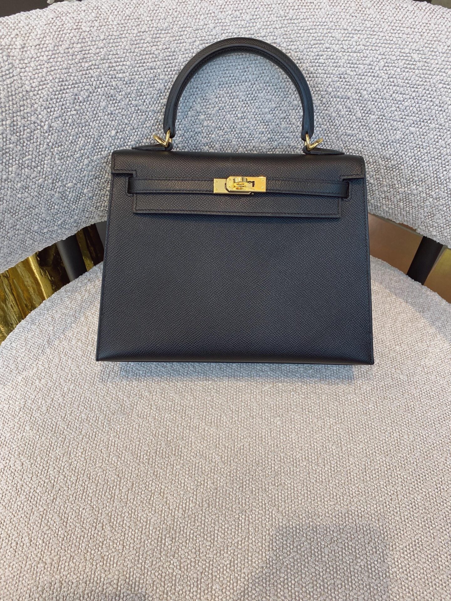 BLACK KELLY 25 EPSOM LEATHER GOLD HARDWARE