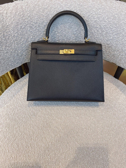 BLACK KELLY 25 EPSOM LEATHER GOLD HARDWARE