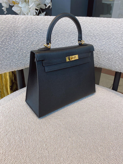BLACK KELLY 25 EPSOM LEATHER GOLD HARDWARE