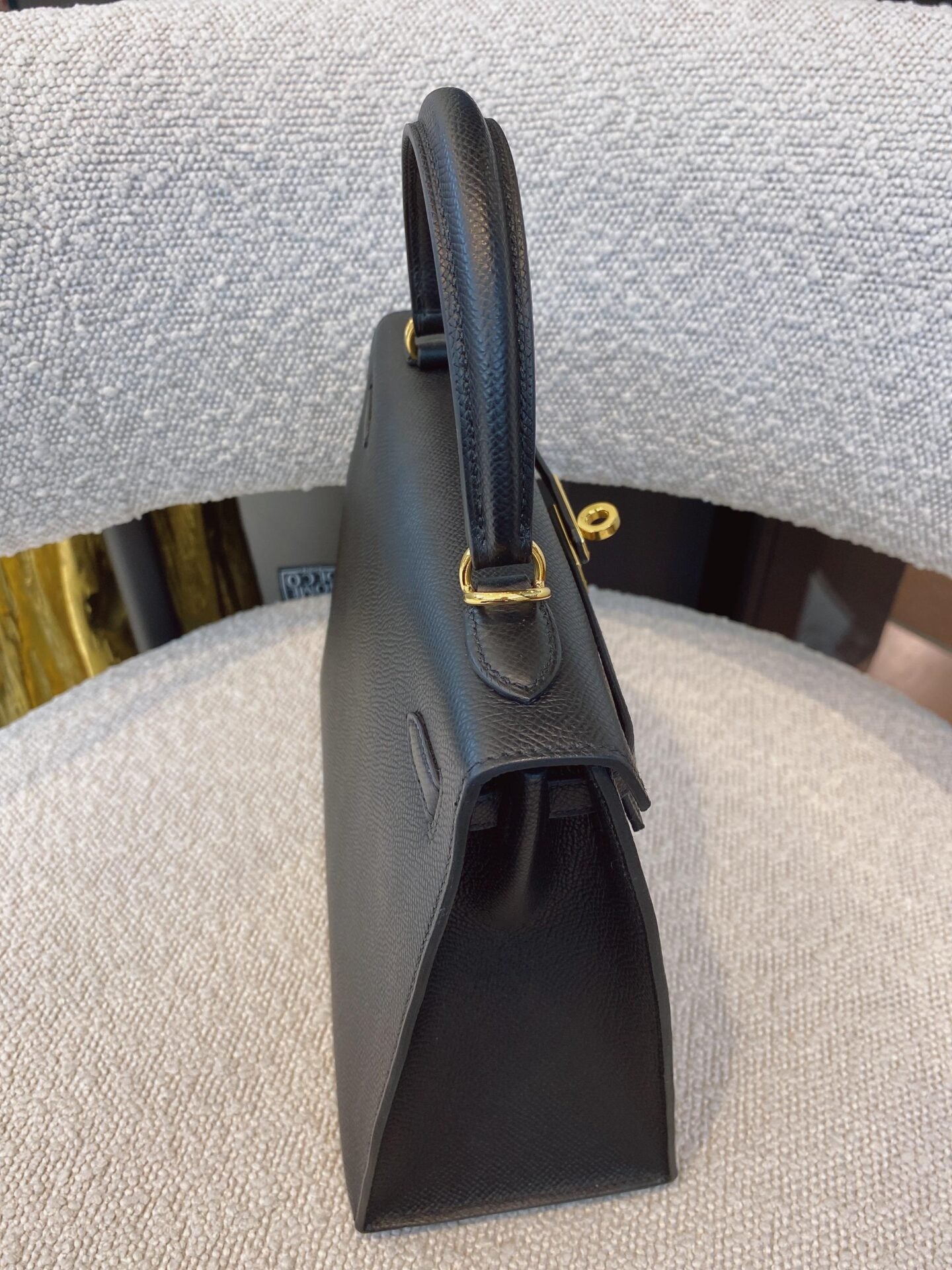 BLACK KELLY 25 EPSOM LEATHER GOLD HARDWARE