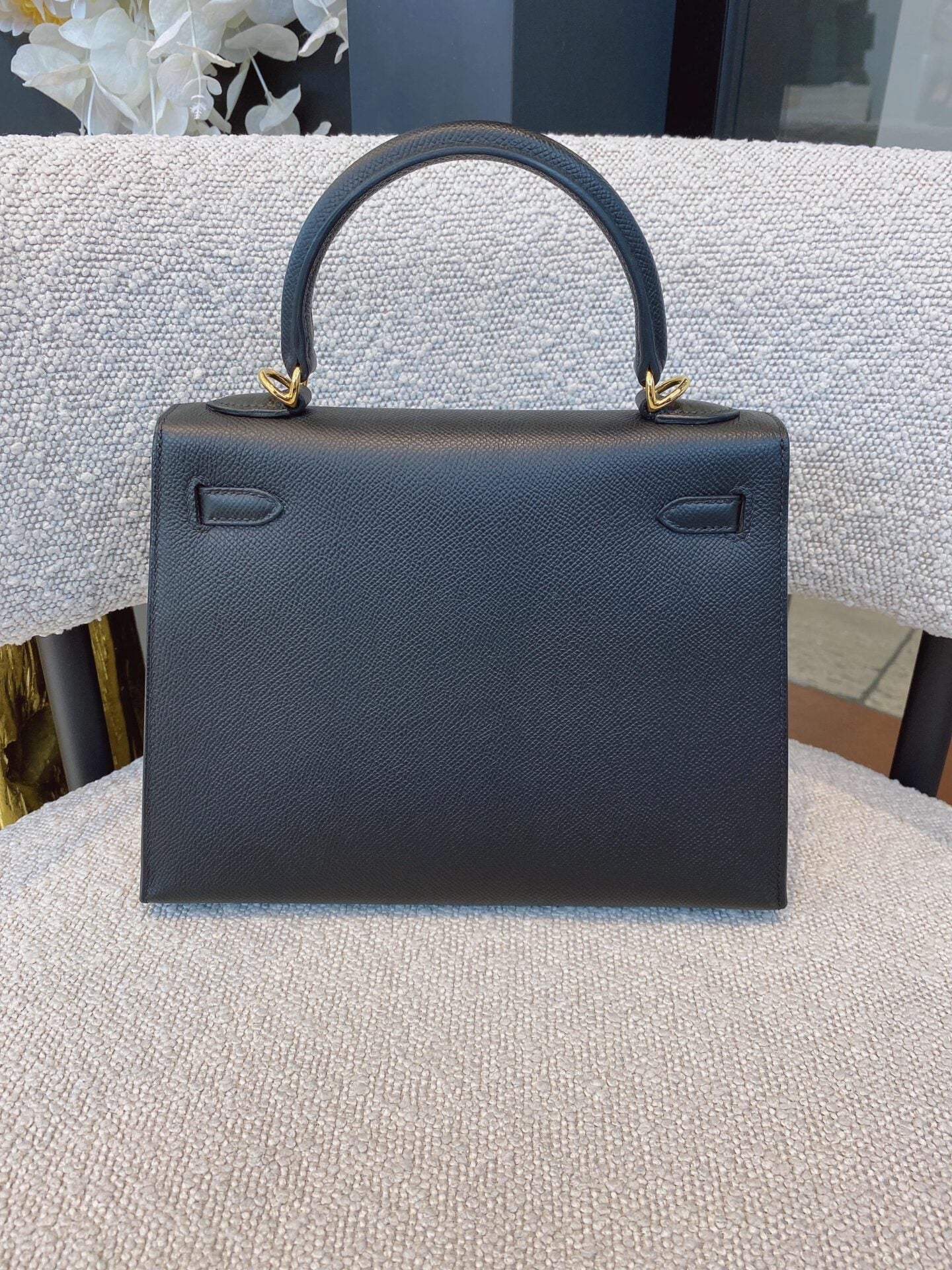 BLACK KELLY 25 EPSOM LEATHER GOLD HARDWARE