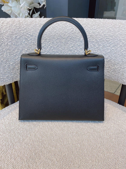 BLACK KELLY 25 EPSOM LEATHER GOLD HARDWARE