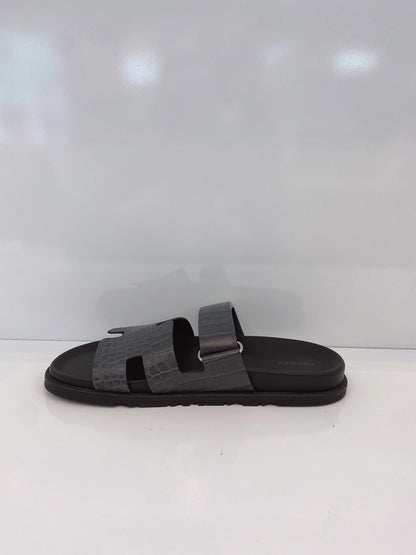 GREY CROCODILE LEATHER CHYPRE SANDALS 43.5