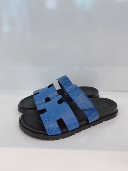 BLEU BLACK CROCODILE LEATHER CHYPRE SANDALS 43