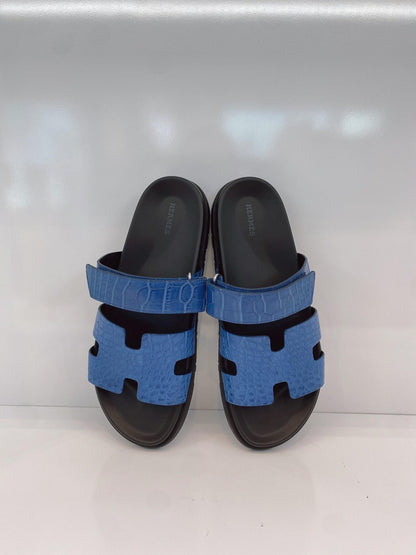 BLEU BLACK CROCODILE LEATHER CHYPRE SANDALS 43
