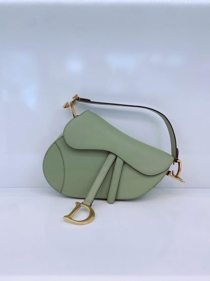 GRAINED LEATHER MEDIUM SADDLE BAG AND ADJUSTABLE EMBROIDERED SHOULDER STRAP