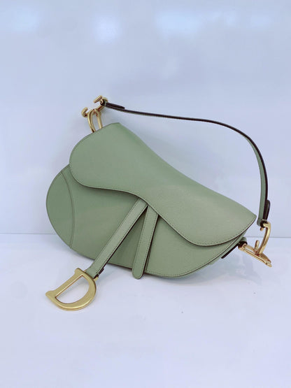 GRAINED LEATHER MEDIUM SADDLE BAG AND ADJUSTABLE EMBROIDERED SHOULDER STRAP