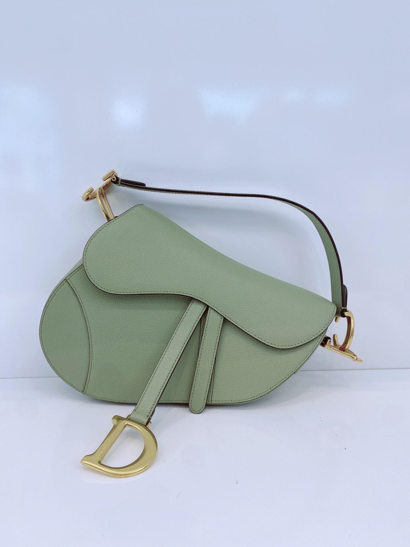 GRAINED LEATHER MEDIUM SADDLE BAG AND ADJUSTABLE EMBROIDERED SHOULDER STRAP