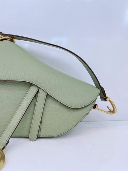 GRAINED LEATHER MEDIUM SADDLE BAG AND ADJUSTABLE EMBROIDERED SHOULDER STRAP