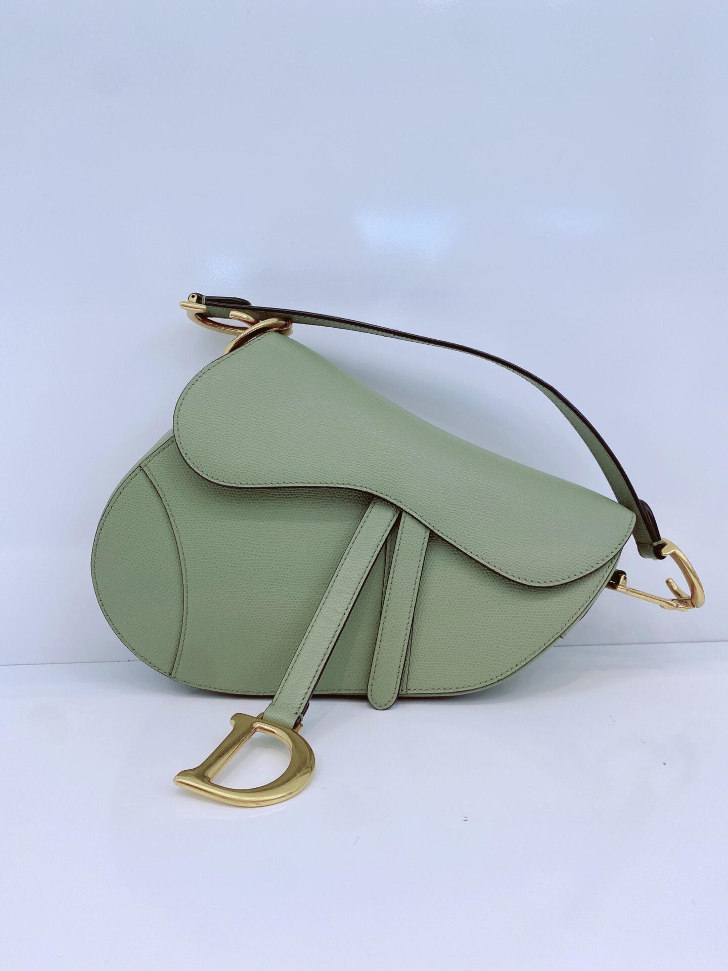 GRAINED LEATHER MEDIUM SADDLE BAG AND ADJUSTABLE EMBROIDERED SHOULDER STRAP
