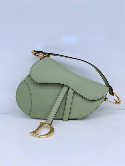 GRAINED LEATHER MEDIUM SADDLE BAG AND ADJUSTABLE EMBROIDERED SHOULDER STRAP