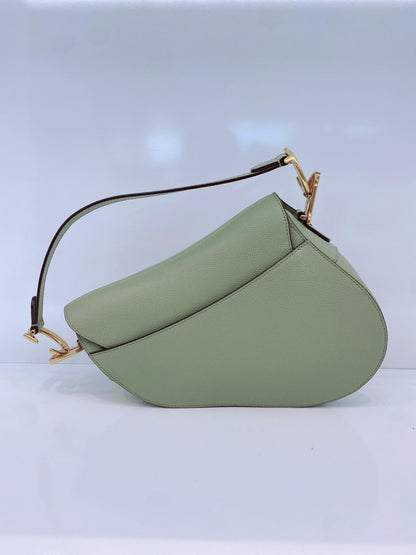 GRAINED LEATHER MEDIUM SADDLE BAG AND ADJUSTABLE EMBROIDERED SHOULDER STRAP