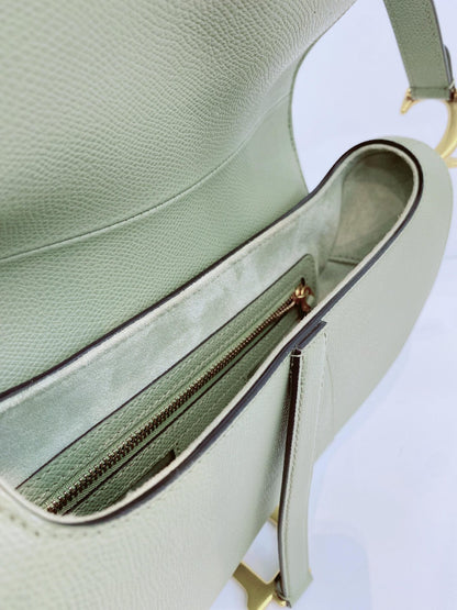 GRAINED LEATHER MEDIUM SADDLE BAG AND ADJUSTABLE EMBROIDERED SHOULDER STRAP