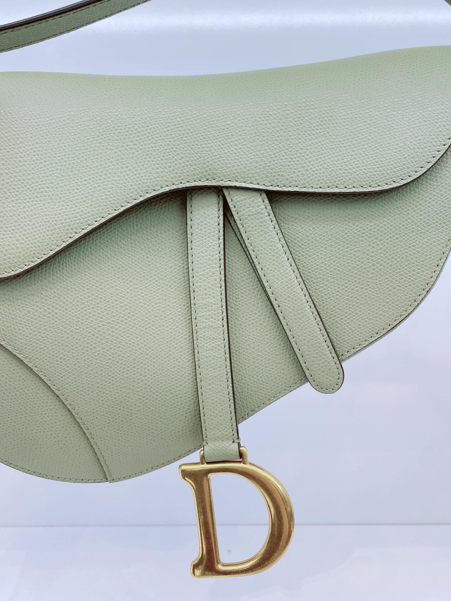 GRAINED LEATHER MEDIUM SADDLE BAG AND ADJUSTABLE EMBROIDERED SHOULDER STRAP