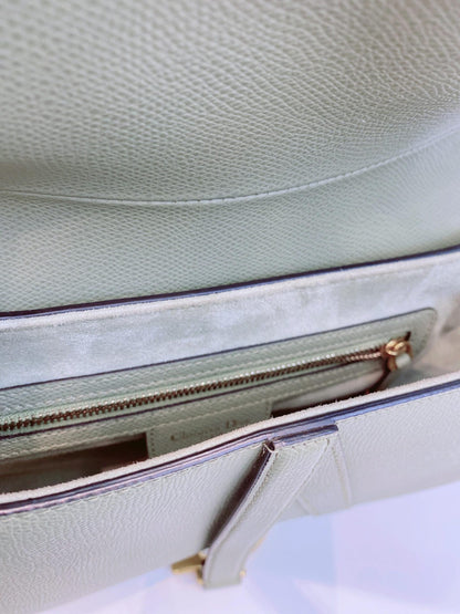 GRAINED LEATHER MEDIUM SADDLE BAG AND ADJUSTABLE EMBROIDERED SHOULDER STRAP