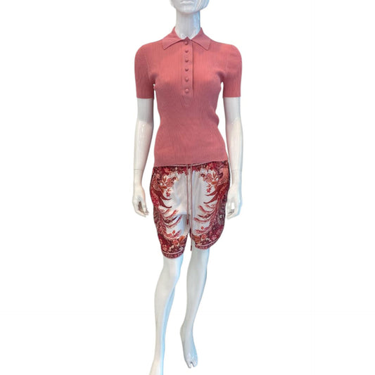 PINK POLO SHIRT AND WAVELENGTH PLACEMENT SILK SHORTS SET XS