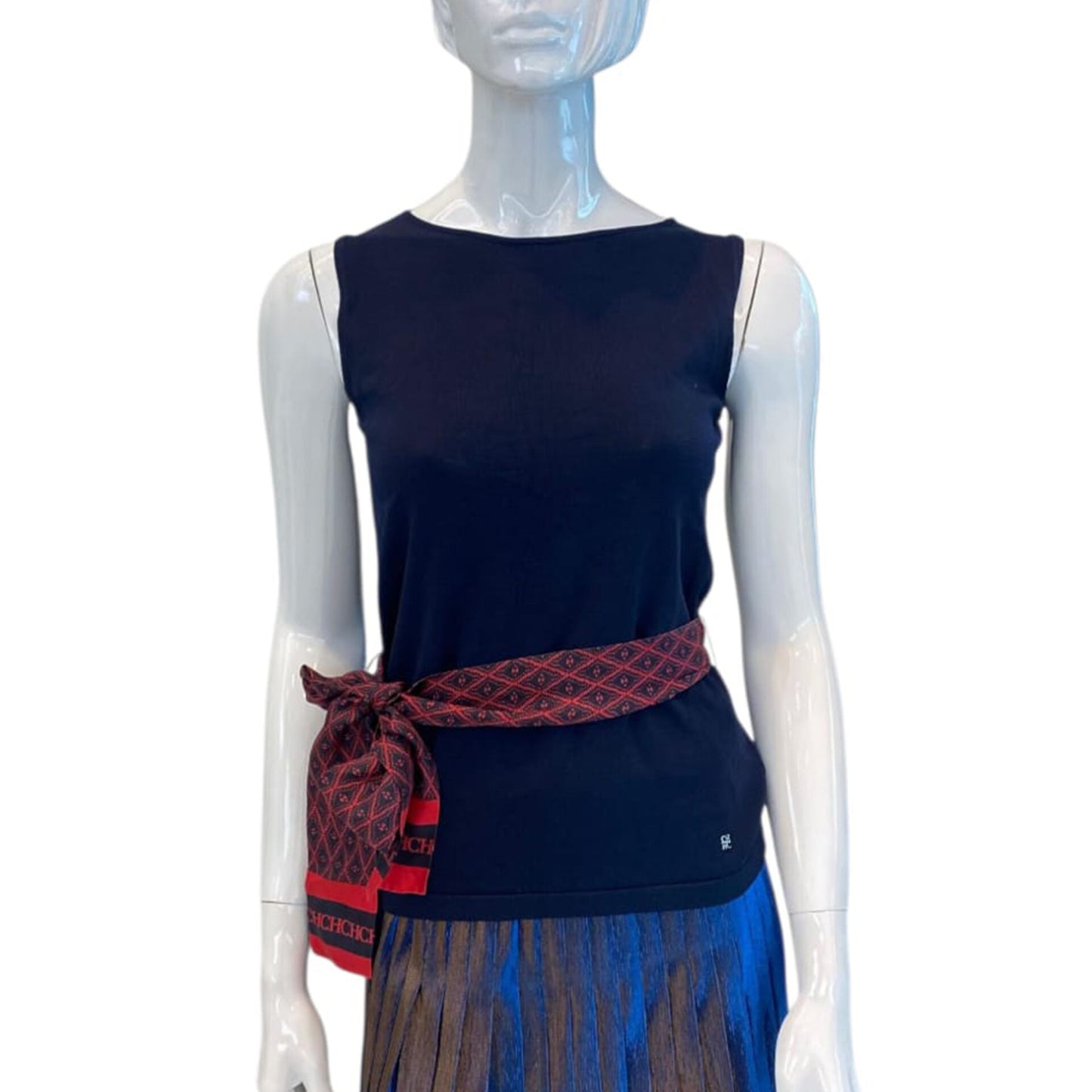 DARK BLUE WITH BELTED SLEEVELESS TOP M
