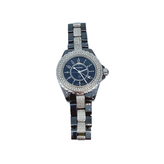BLACK CERAMIC AND DIAMONDS J12 QUARTZ WRISTWATCH 33MM