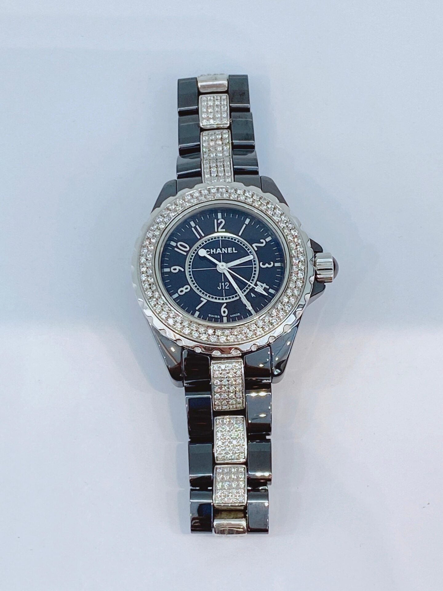 BLACK CERAMIC AND DIAMONDS J12 QUARTZ WRISTWATCH 33MM