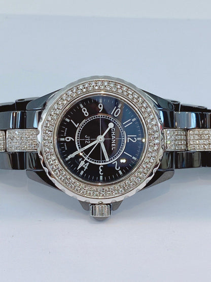 BLACK CERAMIC AND DIAMONDS J12 QUARTZ WRISTWATCH 33MM