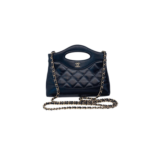 BLACK AGED CALFSKIN LEATHER NANO 31 MINI SHOPPING BAG GOLD HARDWARE