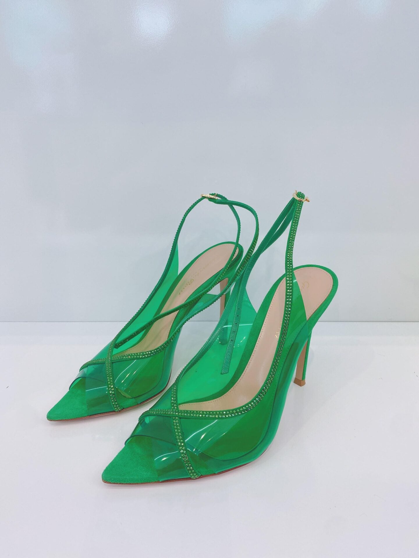 PLEXI GREEN CRYSTELLE SLINGBACK SANDALS 38.5