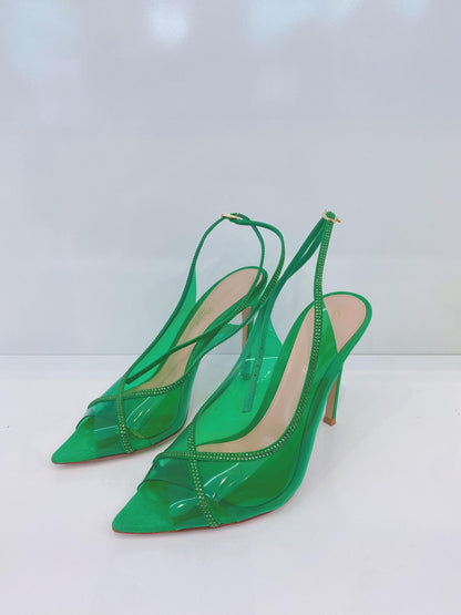 PLEXI GREEN CRYSTELLE SLINGBACK SANDALS 38.5