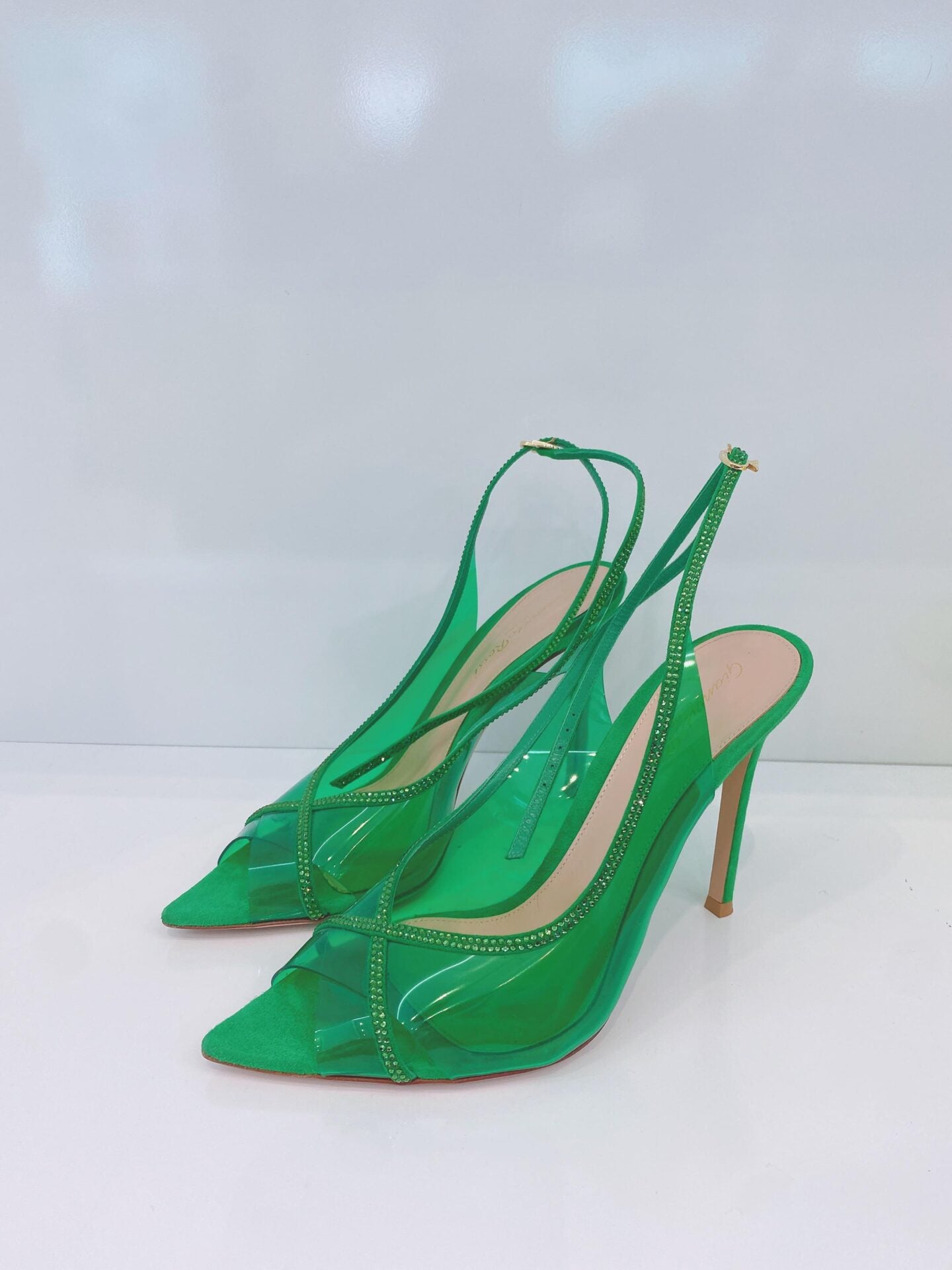 PLEXI GREEN CRYSTELLE SLINGBACK SANDALS 38.5