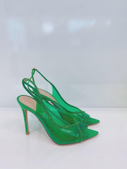 PLEXI GREEN CRYSTELLE SLINGBACK SANDALS 38.5