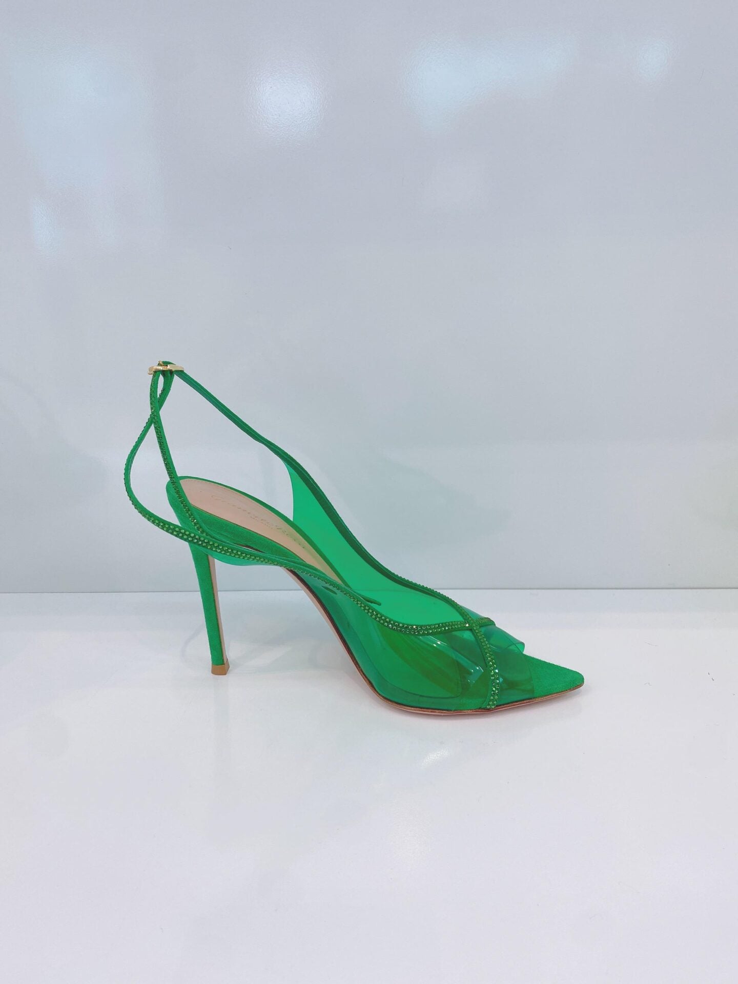 PLEXI GREEN CRYSTELLE SLINGBACK SANDALS 38.5