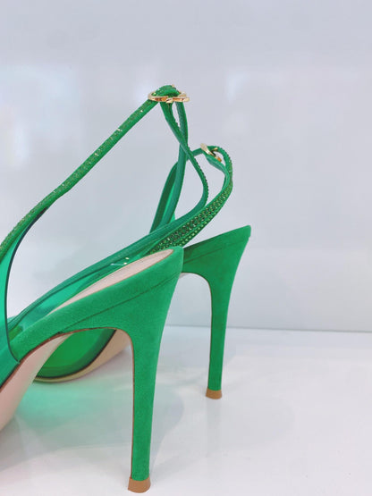 PLEXI GREEN CRYSTELLE SLINGBACK SANDALS 38.5