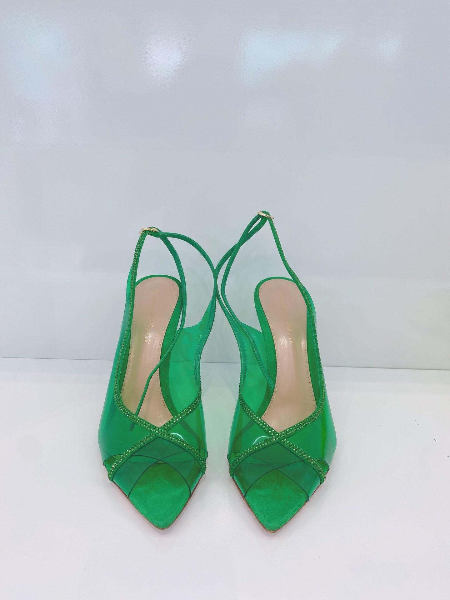 PLEXI GREEN CRYSTELLE SLINGBACK SANDALS 38.5