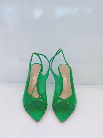 PLEXI GREEN CRYSTELLE SLINGBACK SANDALS 38.5