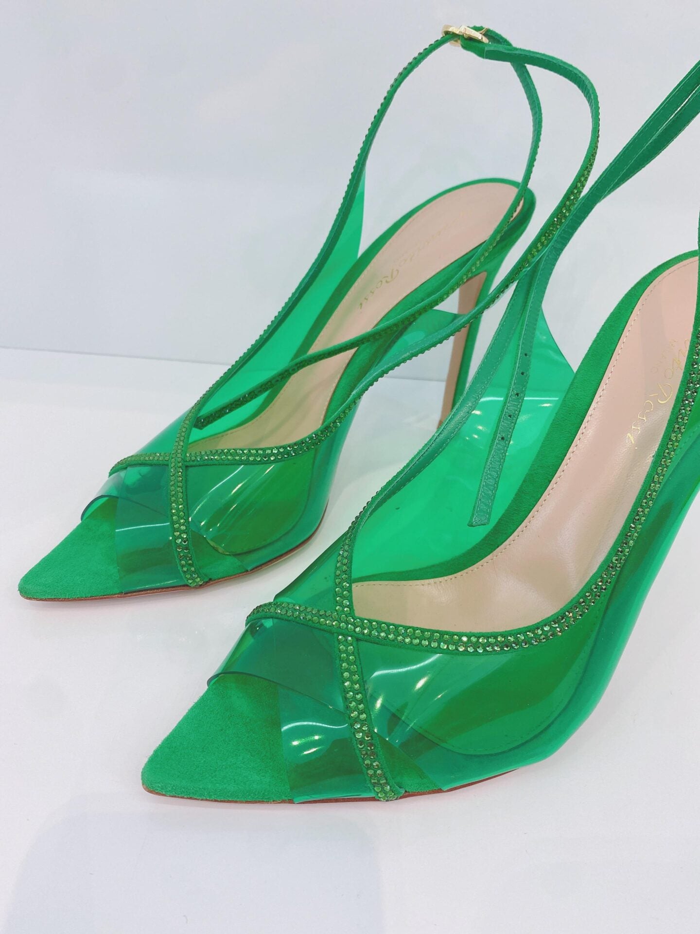 PLEXI GREEN CRYSTELLE SLINGBACK SANDALS 38.5