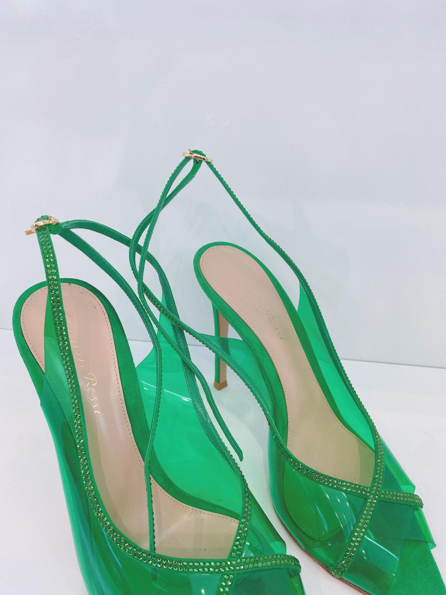 PLEXI GREEN CRYSTELLE SLINGBACK SANDALS 38.5