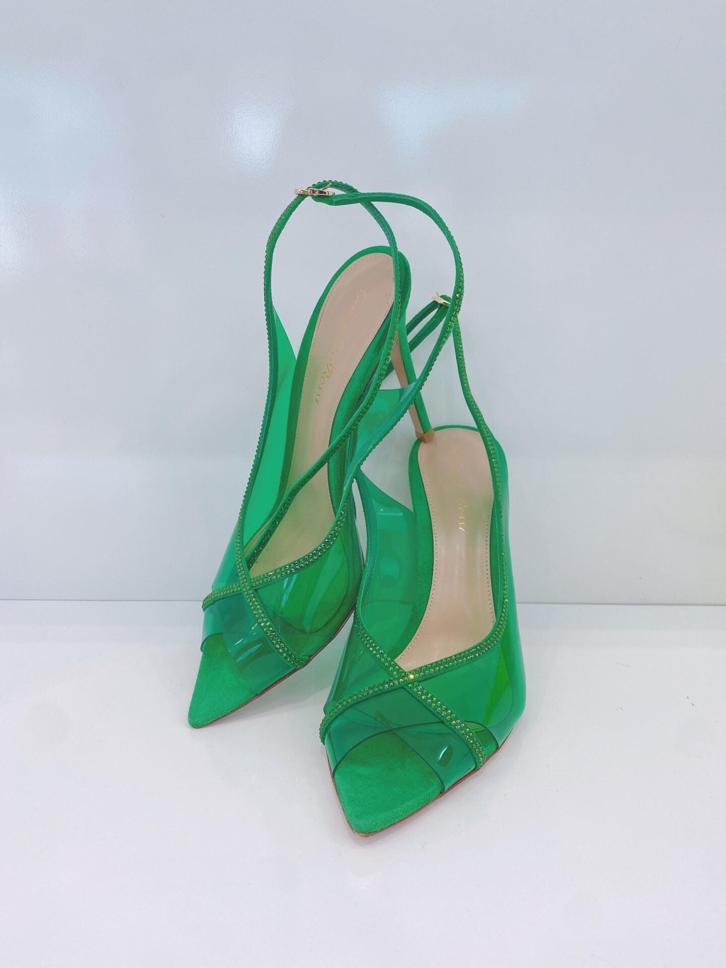 PLEXI GREEN CRYSTELLE SLINGBACK SANDALS 38.5