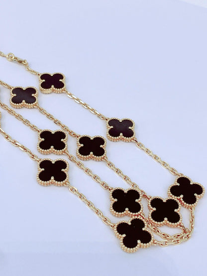 VINTAGE ALHAMBRA 20 MOTIF ONYX 18K YELLOW GOLD LONG NECKLACE