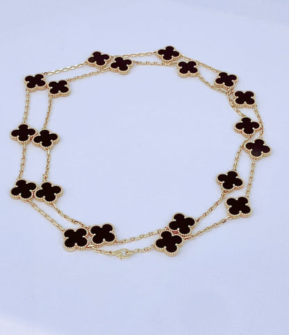 VINTAGE ALHAMBRA 20 MOTIF ONYX 18K YELLOW GOLD LONG NECKLACE