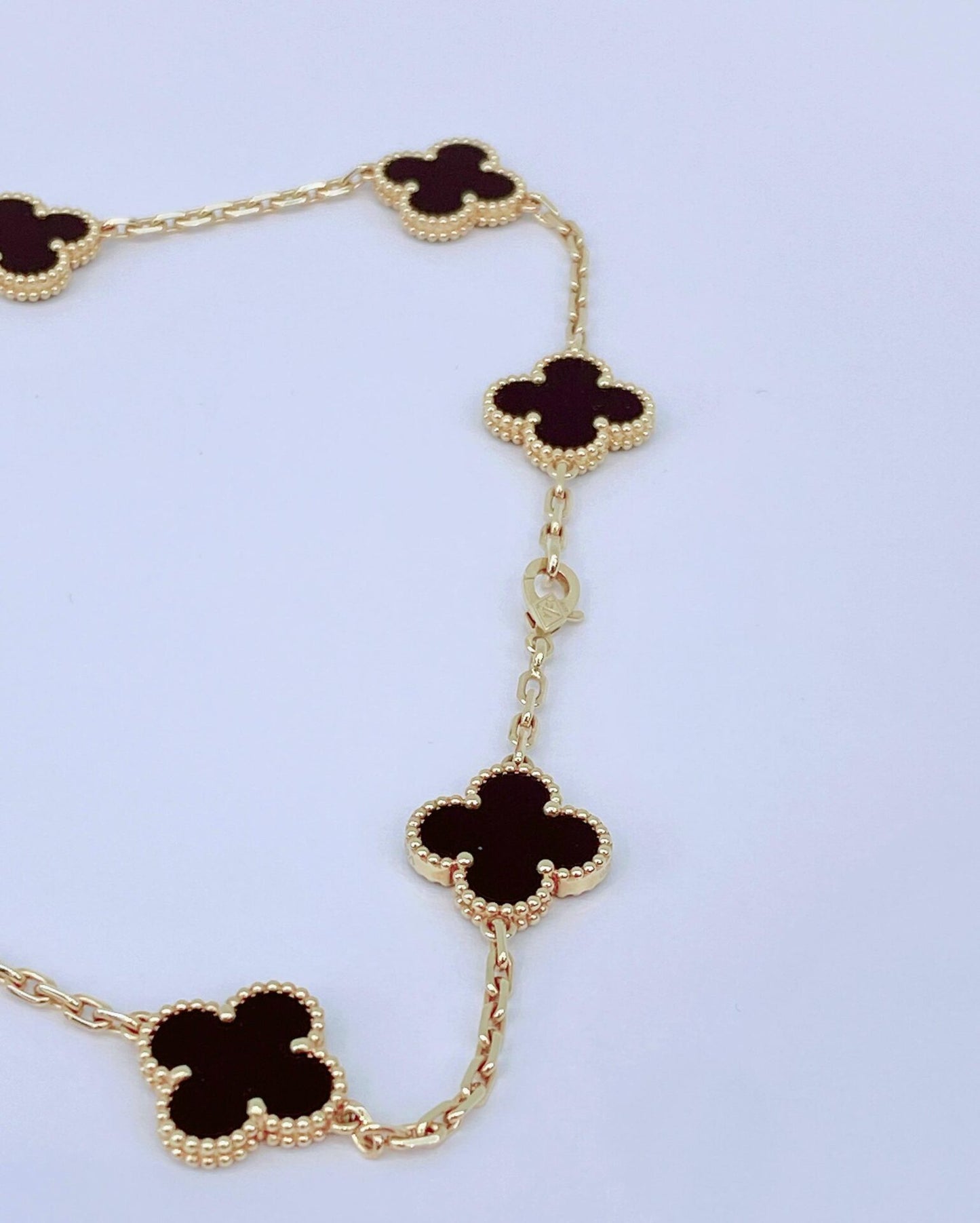 VINTAGE ALHAMBRA 20 MOTIF ONYX 18K YELLOW GOLD LONG NECKLACE