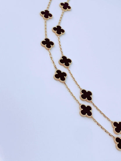VINTAGE ALHAMBRA 20 MOTIF ONYX 18K YELLOW GOLD LONG NECKLACE
