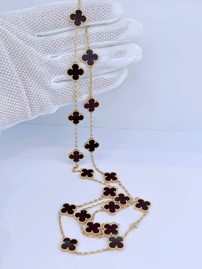 VINTAGE ALHAMBRA 20 MOTIF ONYX 18K YELLOW GOLD LONG NECKLACE