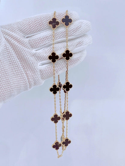 VINTAGE ALHAMBRA 20 MOTIF ONYX 18K YELLOW GOLD LONG NECKLACE