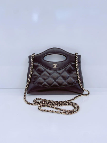 BLACK AGED CALFSKIN LEATHER NANO 31 MINI SHOPPING BAG GOLD HARDWARE