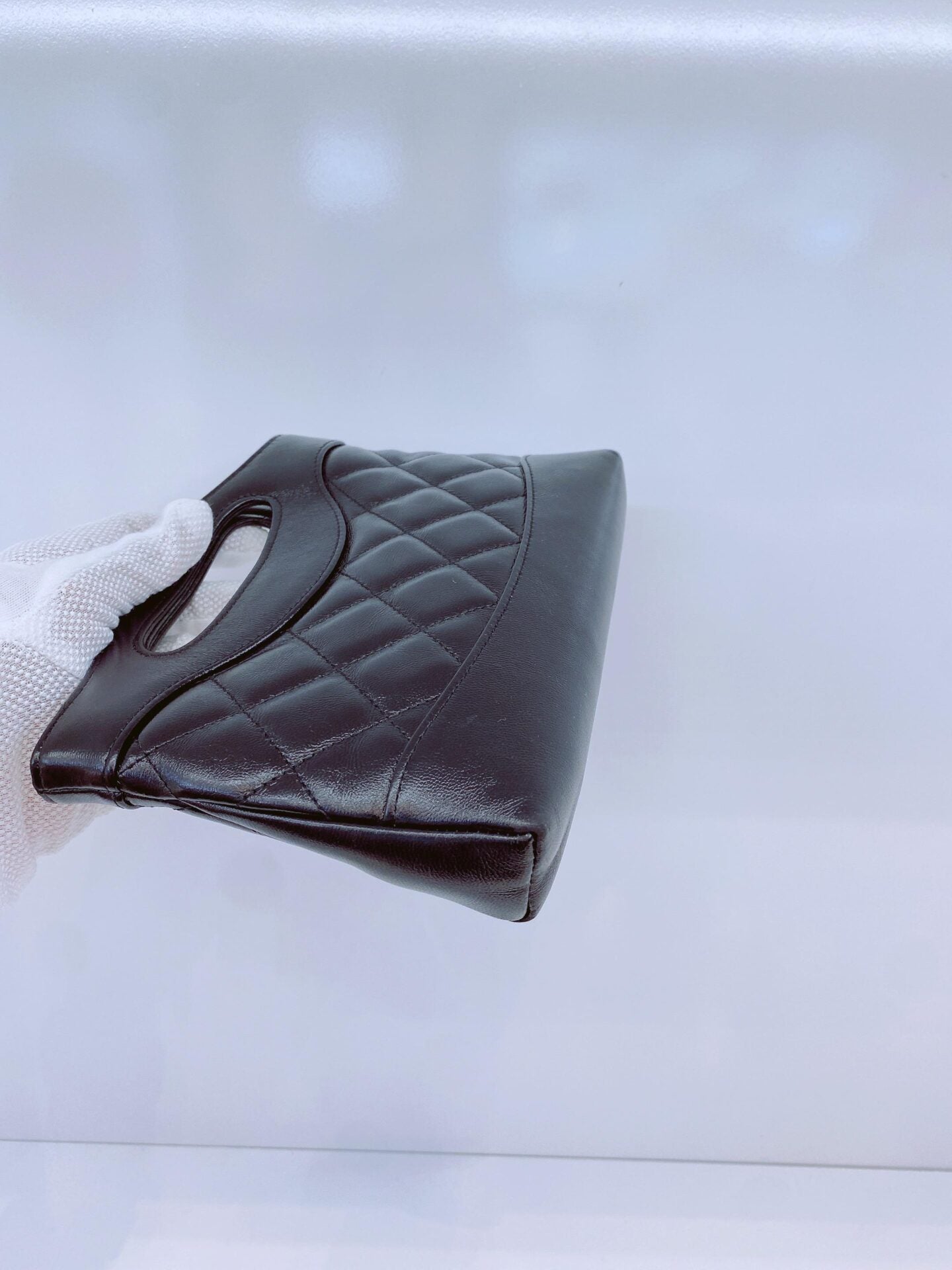 BLACK AGED CALFSKIN LEATHER NANO 31 MINI SHOPPING BAG GOLD HARDWARE