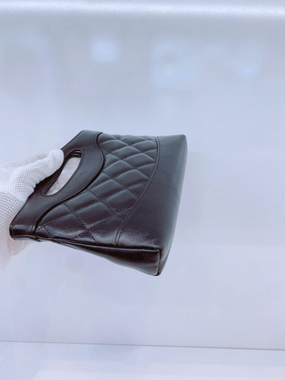 BLACK AGED CALFSKIN LEATHER NANO 31 MINI SHOPPING BAG GOLD HARDWARE