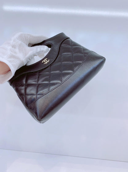 BLACK AGED CALFSKIN LEATHER NANO 31 MINI SHOPPING BAG GOLD HARDWARE