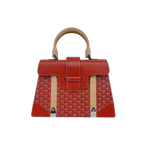 RED GOYARDINE COATED CANVAS AND LEATHER SAIGON MM TOP HANDLE BAG