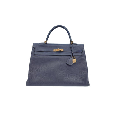 BLEU OBSCUR KELLY 35 CLEMENCE LEATHER GOLD HARDWARE