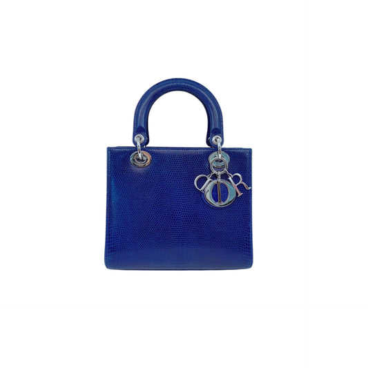 BLUE LIZARD LEATHER MEDIUM LADY DIOR TOTE BAG